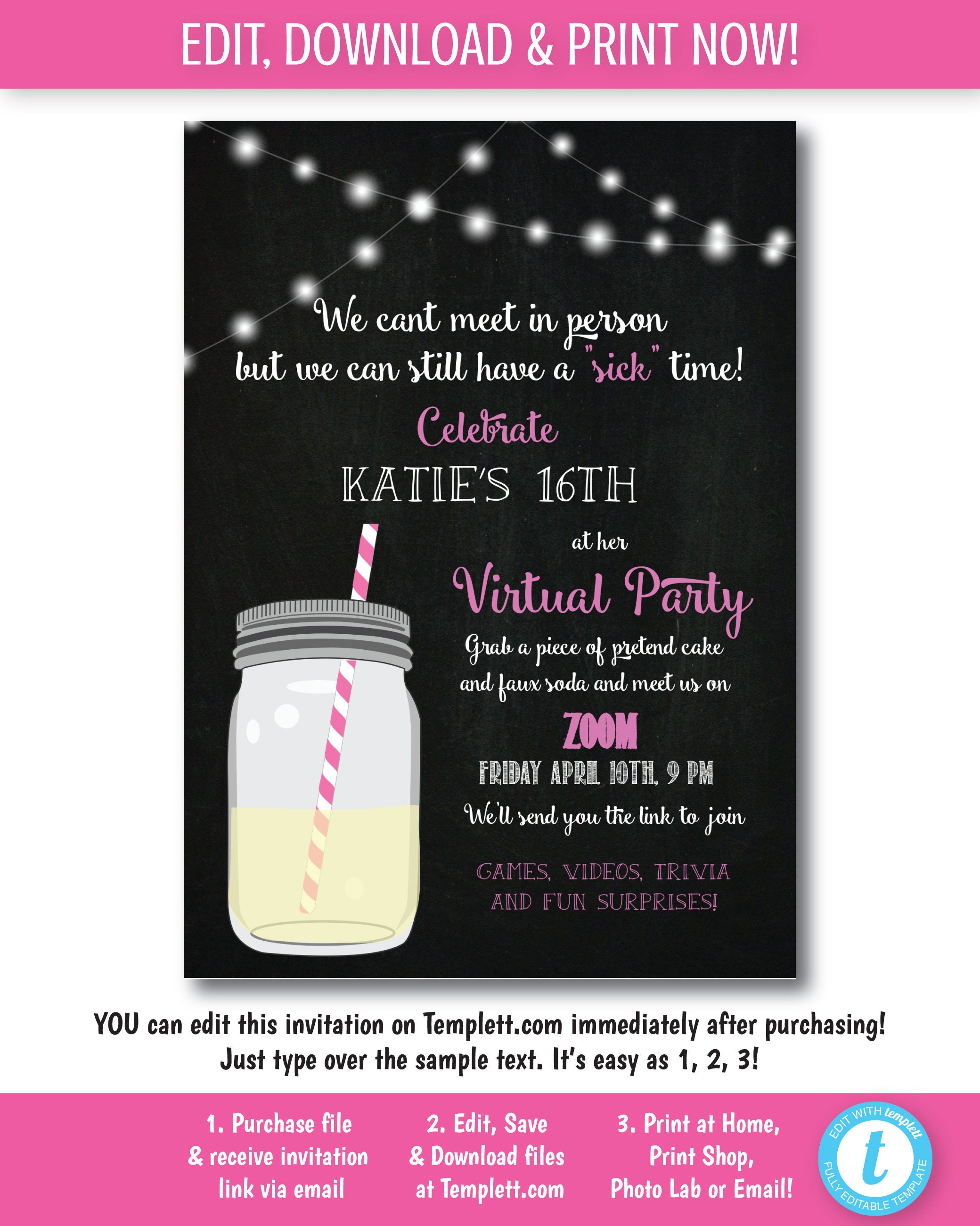 Zoom Virtual Party Invitation Virtual Party Invite Zoom Etsy