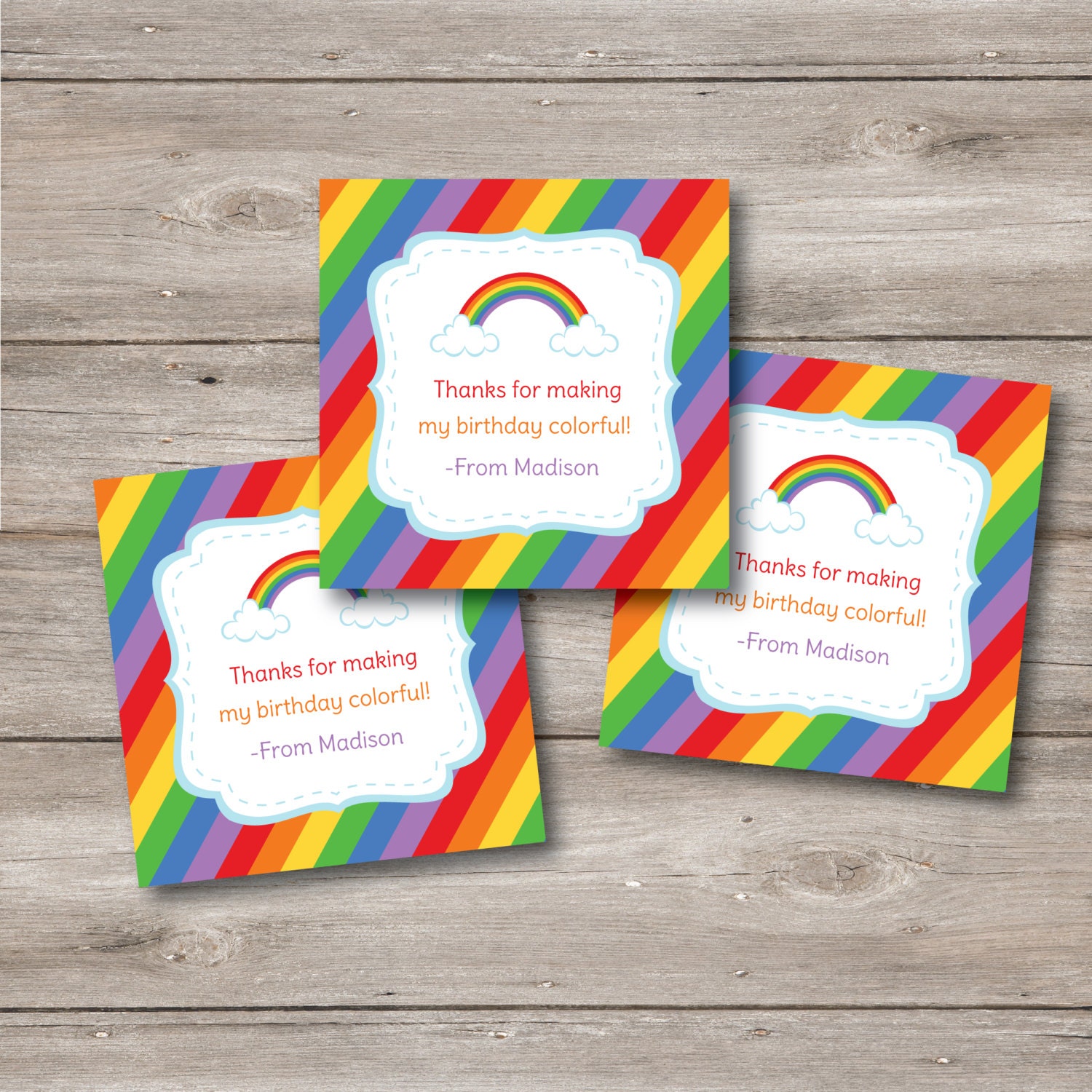 rainbow favor tag with editable text personalized custom