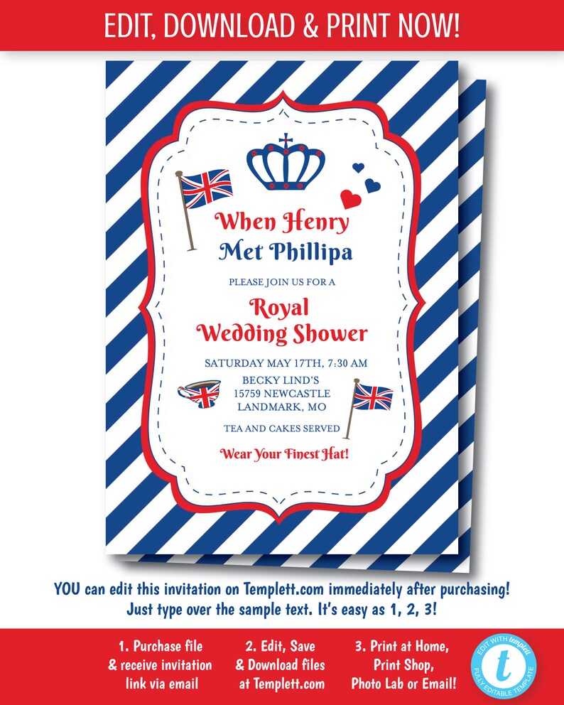 British Party Invitation Printable British Birthday Etsy