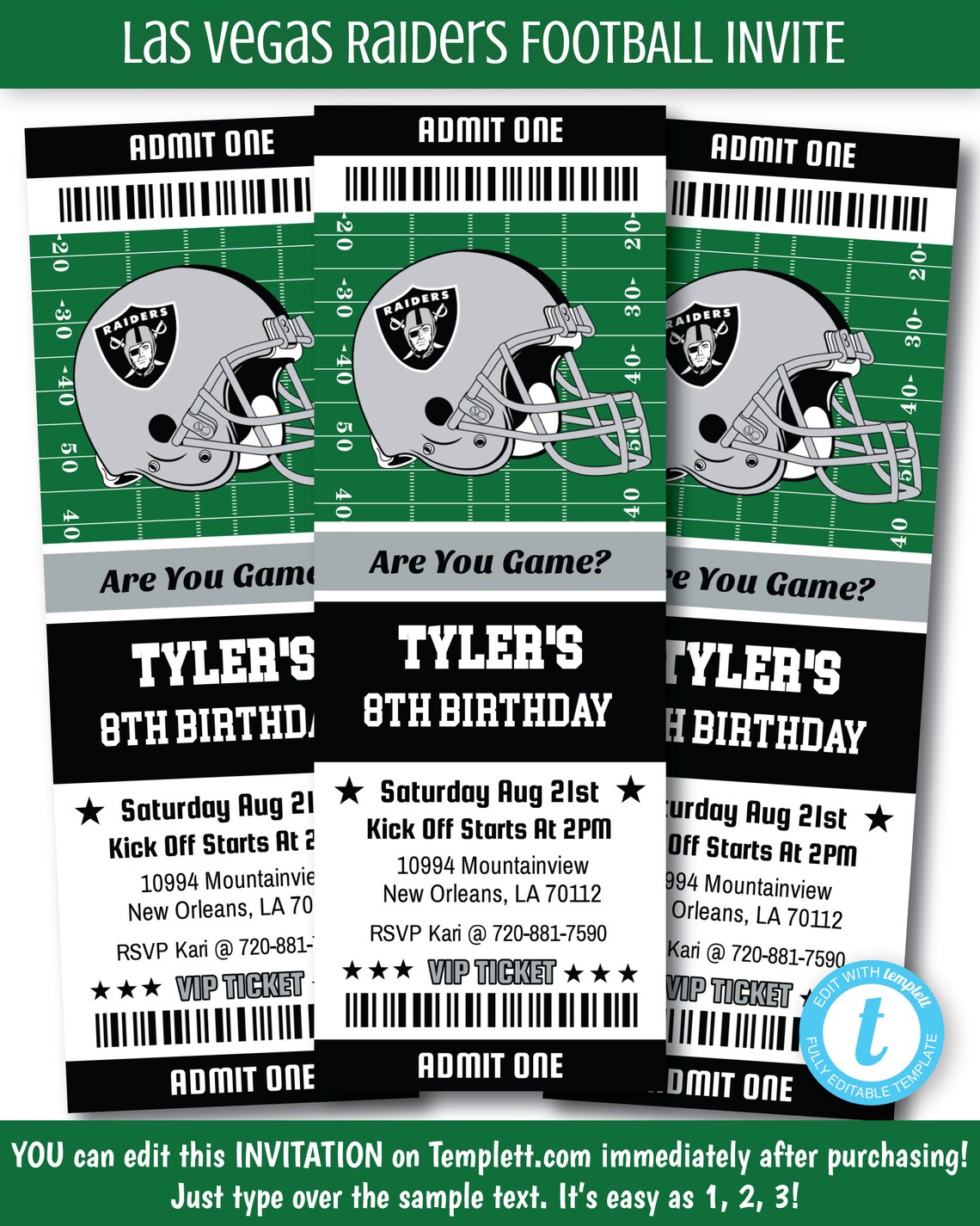 Las Vegas Raiders Invitation Template Raiders Football Etsy