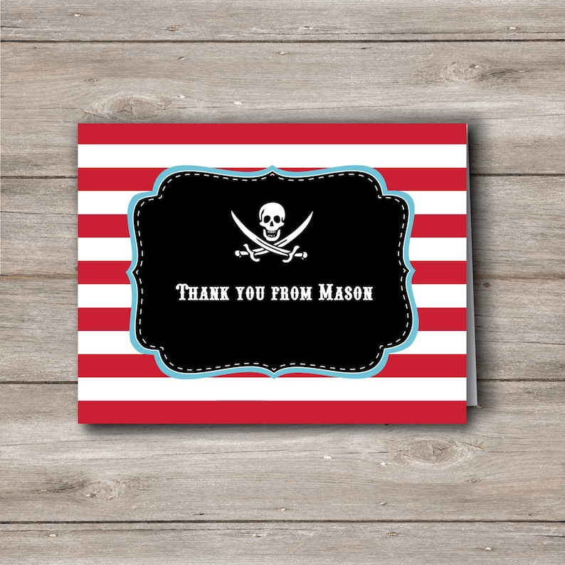 Printable Kids Pirate Thanks Pirate Thank You Cards with Editable Text DIY Pirate Note Cards Editable Printable Pirate Party Notecards