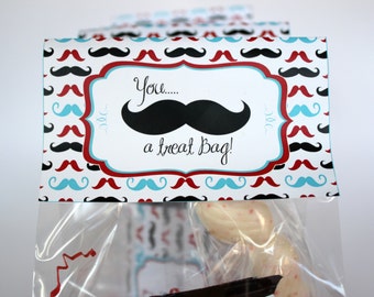 Mustache Bag Topper With Editable Text, Personalized Mustache Bag Topper, DIY Mustache Favor Bag Topper, Mustache Party, Mustache Treat Bag