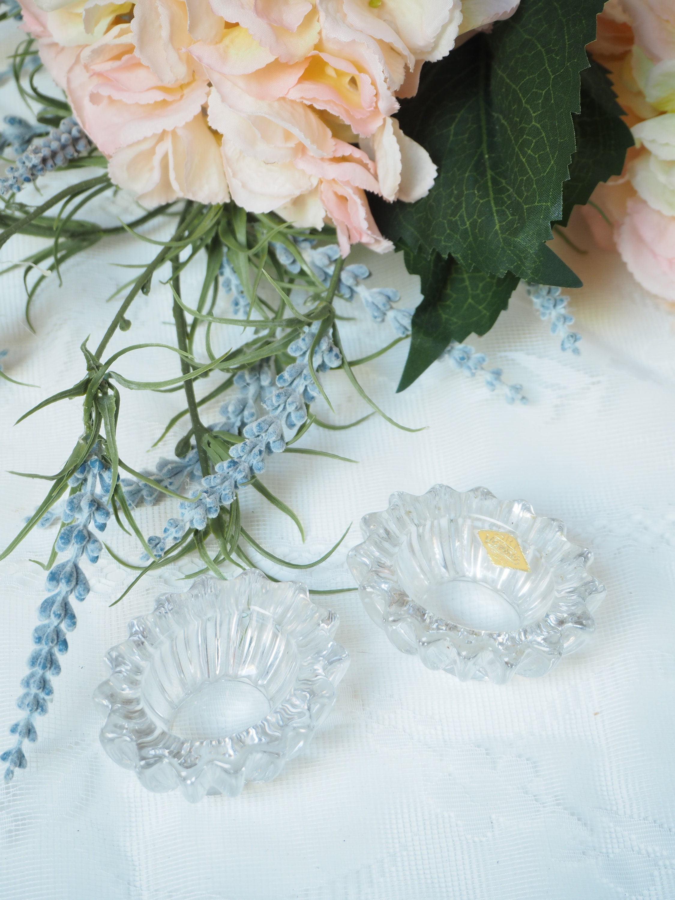 Lot de Deux Bonbonnières en Cristal Vintage Art Vannes - France Décoration Shabby Chic Retro Fourre-