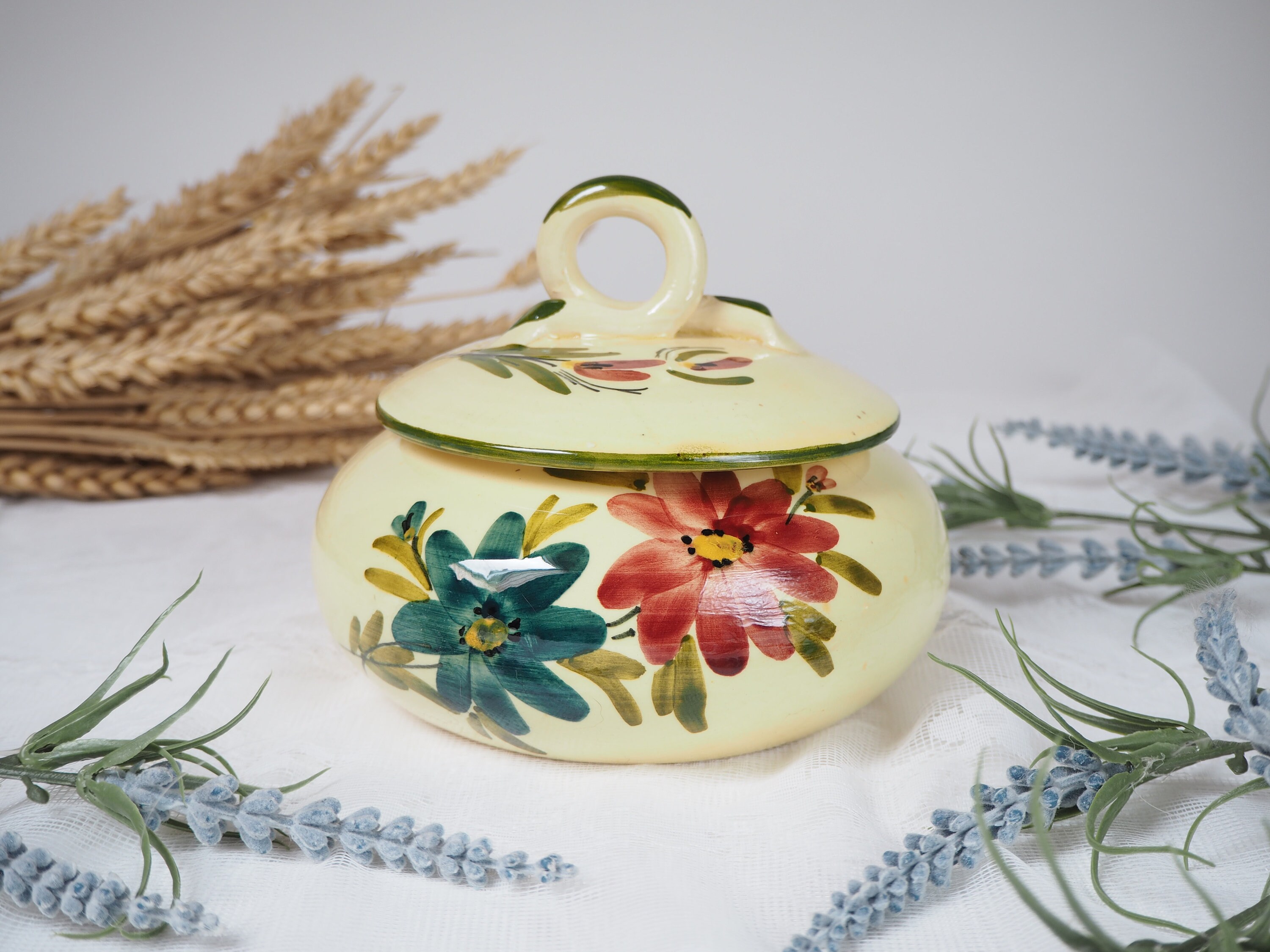 Poterie Faite Main Vintage Décorée et Peinte à La - Petit Fourre Tout en Céramique Ancienne Décorati