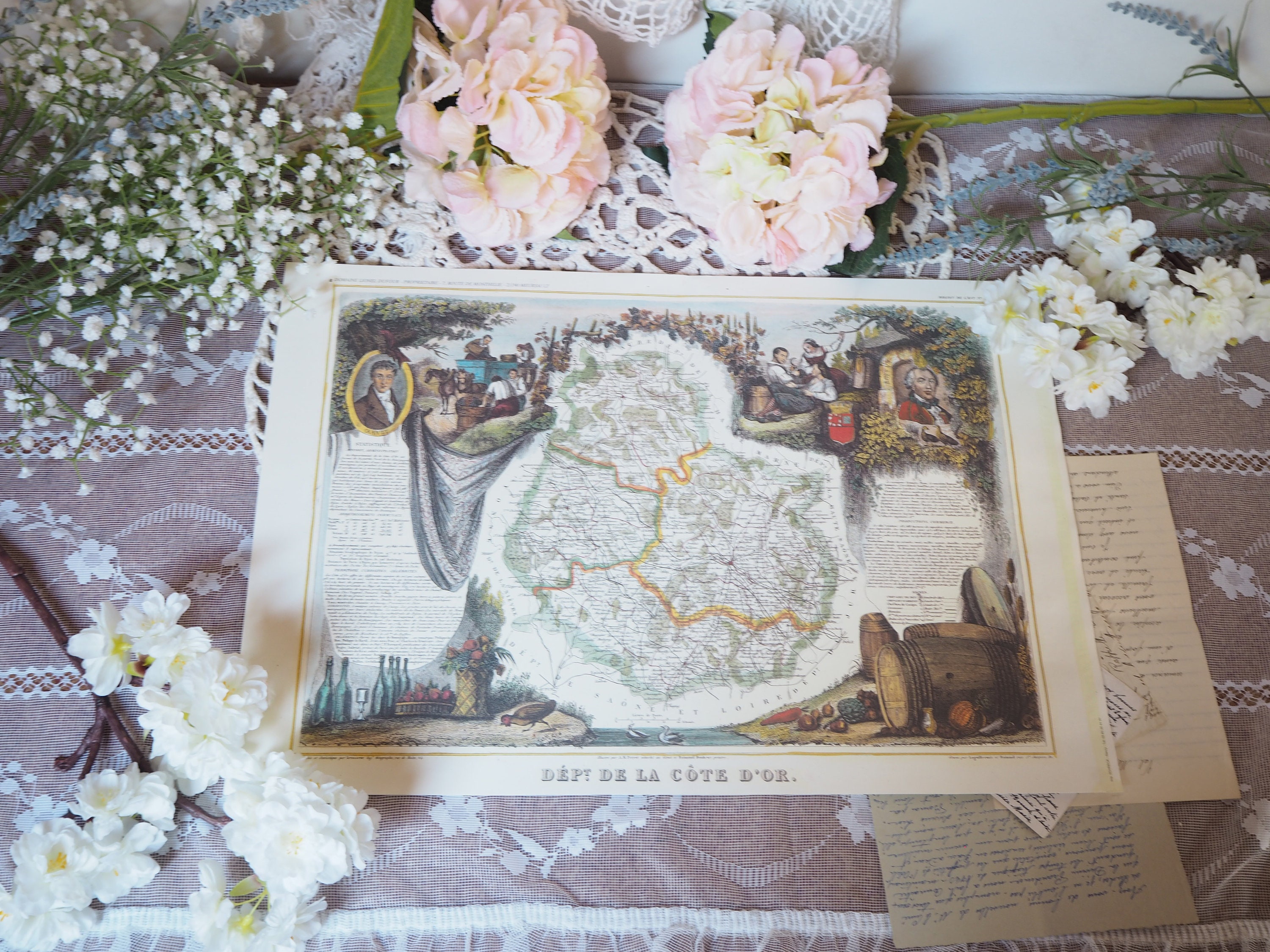 Décoration Murale Poster Carte de La Côte d'or Vintage - Géographique Française Ancienne à Accrocher