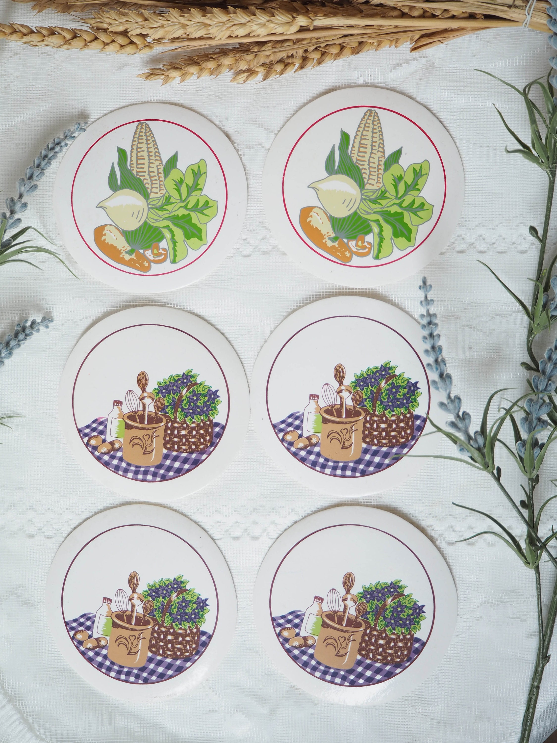 Dessous de Verres Vintage Illustrés. Lot 6. Matière Toile Cirée Imperméable/Décoration Cuisine Rusti