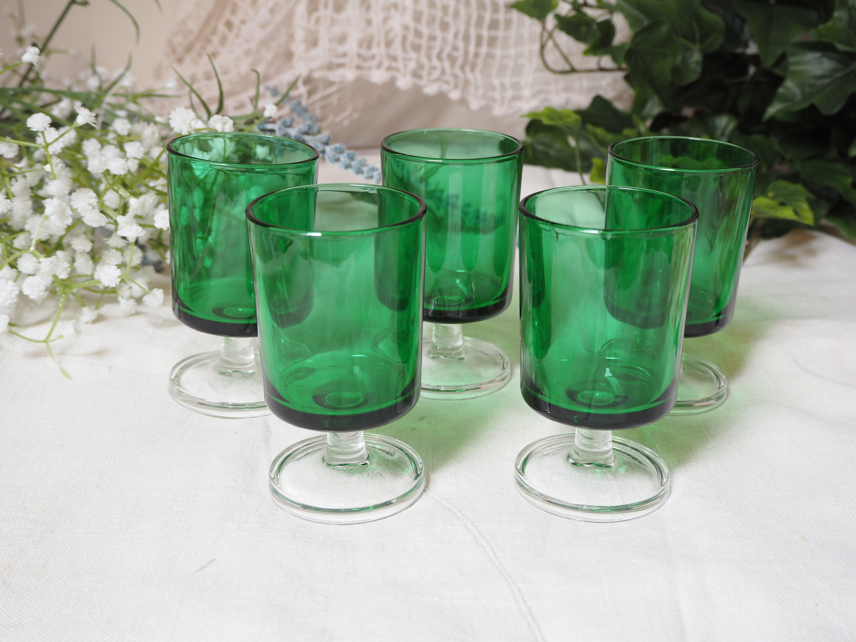 Lot de 5 Verre à Liqueur Absinthe Digestif Vintage - Verre Coloré Ancien Verres Pieds Rétro Pour Apé