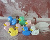 8 Vintage Duck buttons. 1950s. Children's Clothes. Pink, blue, yellow, green white