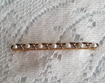 Antique Victorian 14K Gold Seed Pearl Bar Pin Brooch Lingerie Pin   C504J