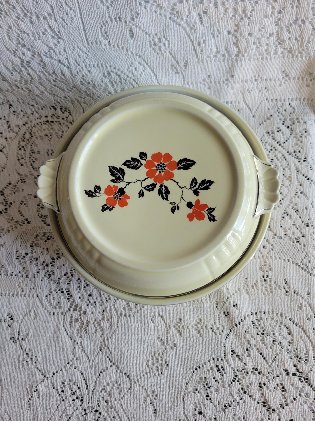 Vintage Hall s Casserole Dish With Lid Red Poppy Pattern 1940s 
