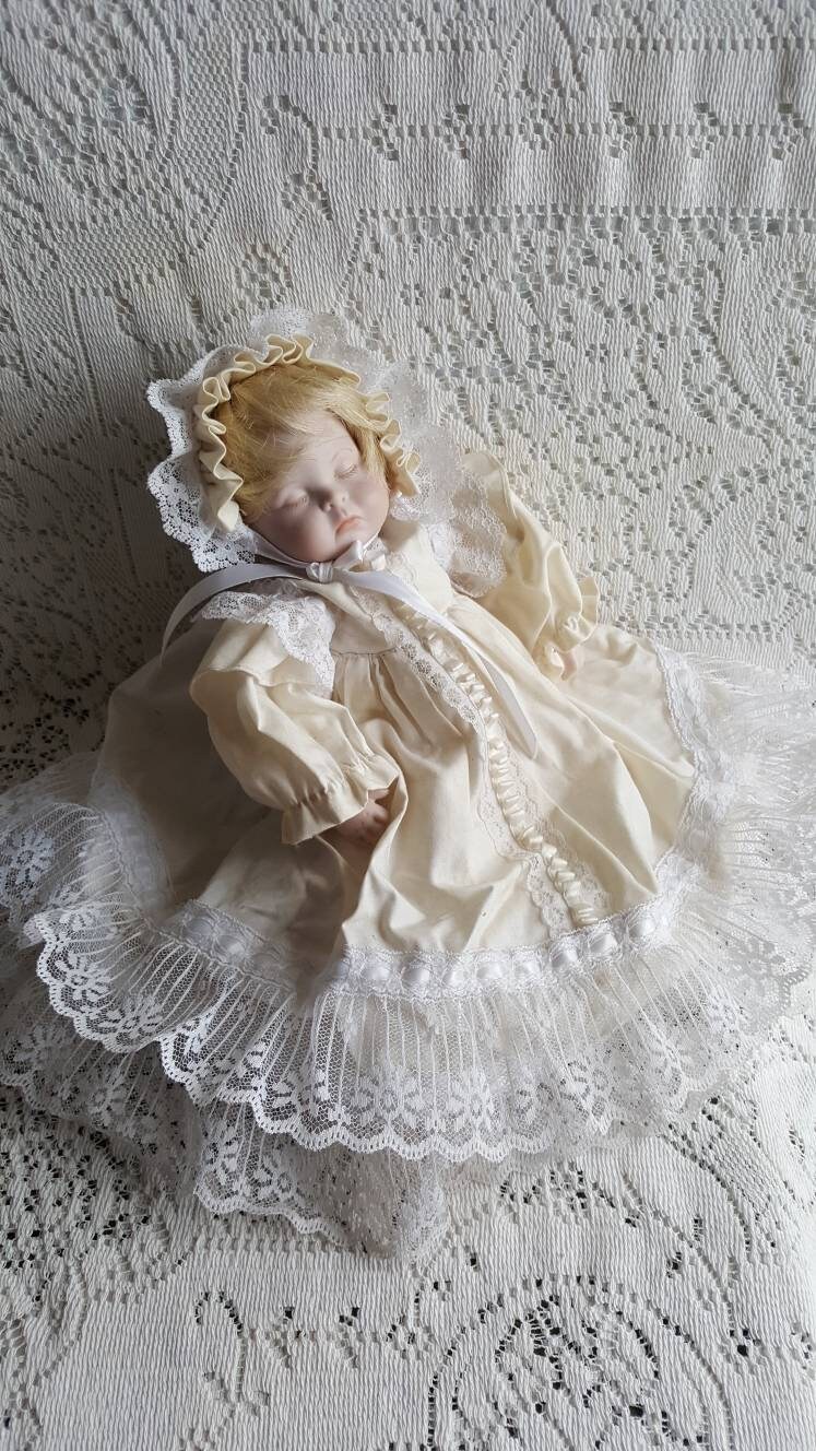 Beautiful Vintage Sleeping Baby Doll Porcelain Head Soft Body Etsy