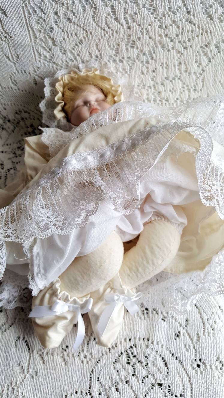 Beautiful Vintage Sleeping Baby Doll Porcelain Head Soft Body Etsy