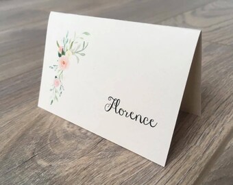 Boho Wedding Place Card / Escort Cards -  On ivory card with watercolour floral print