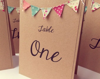 Table Number Card, Wedding Table Number, Bunting, Rustic Wedding, Soft Patchwork Bunting