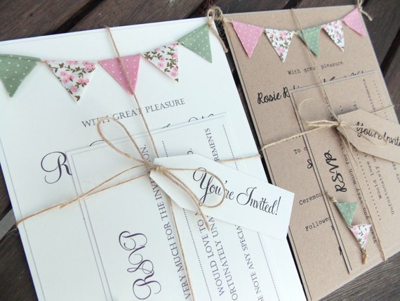 Rustic Wedding Invitation Unique Bunting Invitation Country Etsy