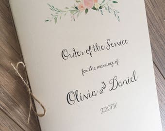 Order of Service Booklets with boho floral print. Rustic wedding / Wedding Programme / Wedding Program, Menu Cards