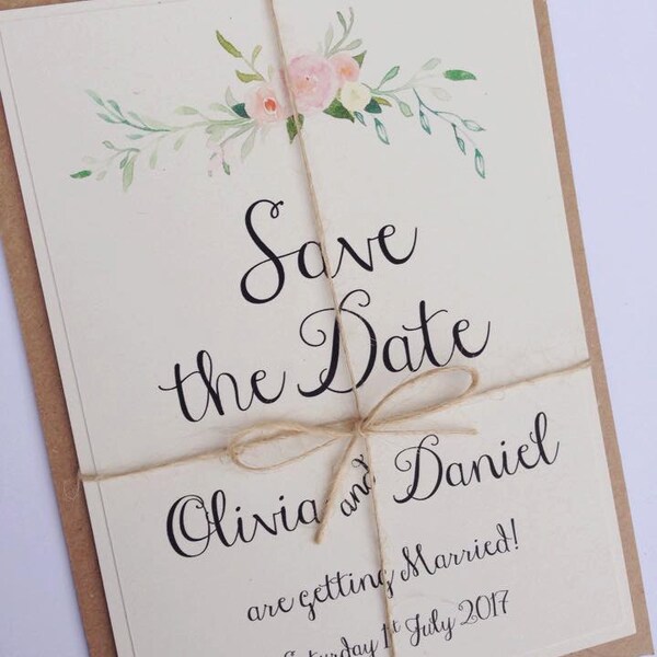 Rustic Floral Save the date Wedding Invitation.