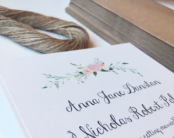 Printable wedding invitation Set. Rustic watercolour boho floral invitations