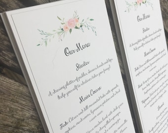 Menu Cards. Rustic wedding menu with floral print