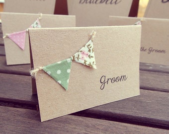 Rustic Place Cards / Escort Cards - Vintage Rustic mini Bunting on recycled Kraft card