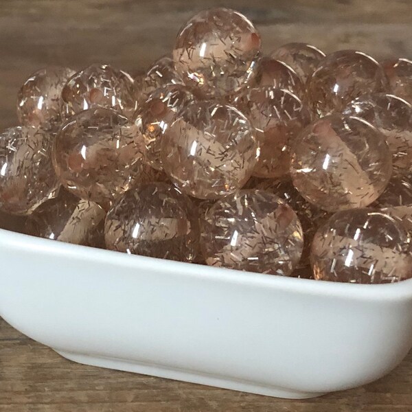 20mm Champagne Transparent Tinsel Glitter  Chunky Bead, 10 Count