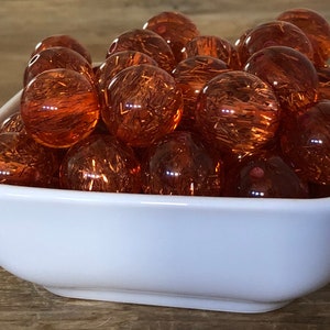 20mm Orange Tinsel Glitter Transparent  Chunky Bead, 10 Count