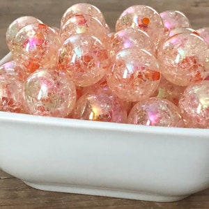 20mm New Orange AB Crackle Transparent Chunky Bead, 10 Count