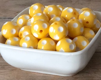 20mm Yellow Polka Dot Bubblegum Chunky Bead, 10 Count