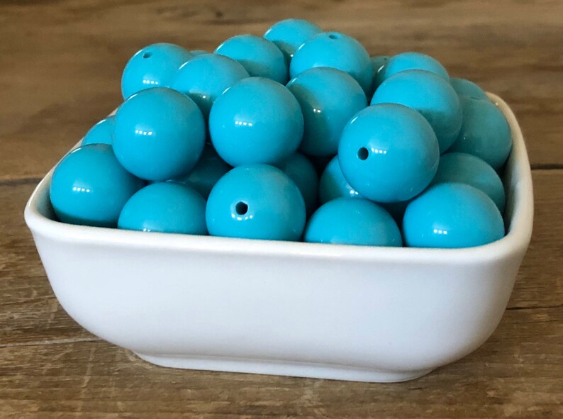 20mm Cyan Solid Bubblegum Chunky Bead, 10 Count image 1