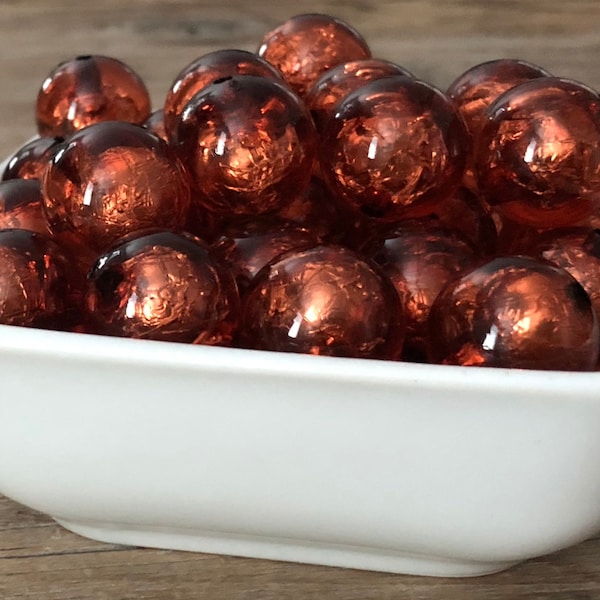 20mm Brown Transparent Foil Chunky Bead, 5 or 10 Count