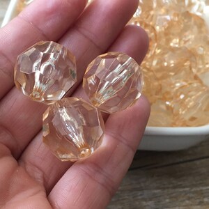 20mm Champagne Hexagon Faceted Transparent Bubblegum Chunky Bead, 10 Count
