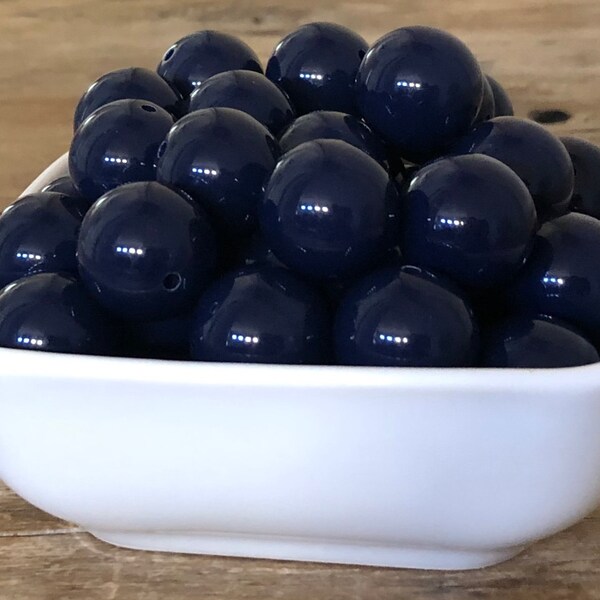 20mm Navy Blue Solid Bubblegum Chunky Bead, 5 or 10 Count