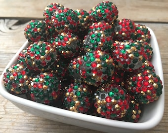 20mm Christmas Confetti Rhinestone  Chunky Bead, 10 Count