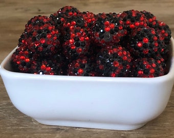20mm Black and Red Confetti Rhinestone  Chunky Bead, 10 Count