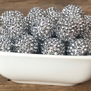 20mm Silver Rhinestone Bubblegum Chunky Bead, 10 Count