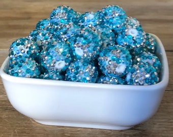 20mm Aqua, Light Blue, and Silver Confetti Rhinestone Chunky Bead, 10 Count