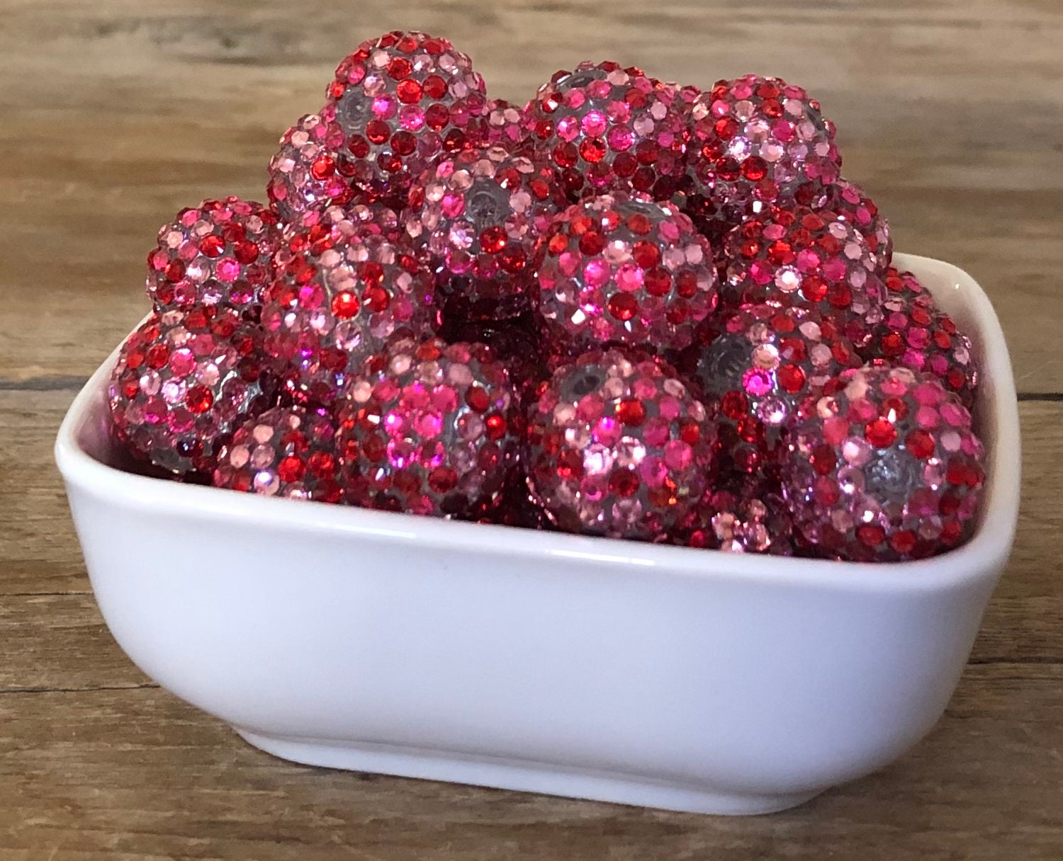20mm Pink, Hot Pink, and Red Confetti Rhinestone Chunky Bead, 10 Count