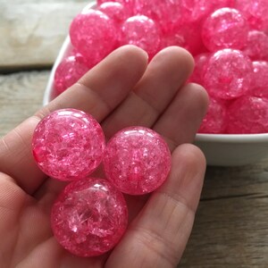 20mm Hot Pink Transparent Crackle Chunky Bead, 10 Count