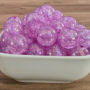 20mm Bright Lavender Purple AB Transparent Crackle Chunky Bead, 10 Count