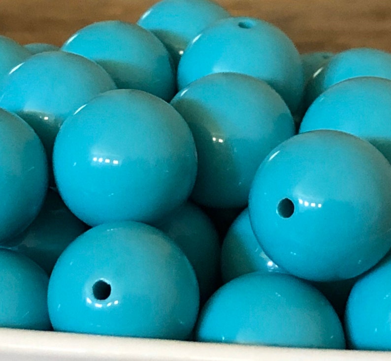20mm Cyan Solid Bubblegum Chunky Bead, 10 Count image 2
