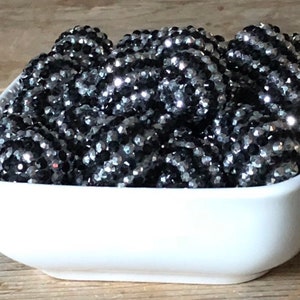 20mm Black and Silver Striped Rhinestone Chunky Bead, 10 Count