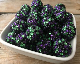20mm Halloween Green Black Purple Rhinestone  Chunky Bead, 10 Count