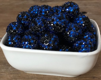 20mm Black and Royal Blue Confetti Rhinestone  Chunky Bead, 10 Count