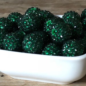 20mm Dark Green Rhinestone Bubblegum Chunky Bead, 5 or 10 Count