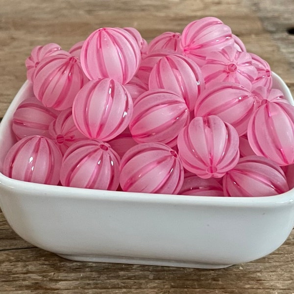 20mm Hot Pink Frosted Pumpkin Shape Bubblegum Chunky Bead, 5 or 10 Count