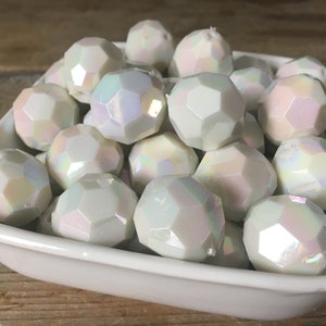 20mm White AB Hexagon Faceted Bubblegum Chunky Bead, 10 Count
