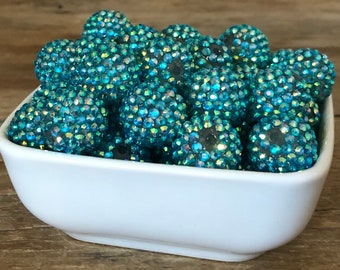20mm Turquoise Green Blue AB Rhinestone Chunky Bead, 10 Count