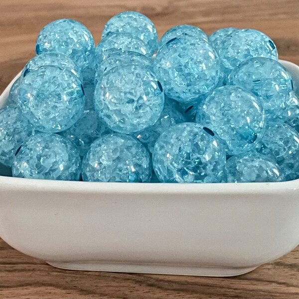 20mm Light Aqua Transparent Crackle Bubblegum Chunky Bead, 10 Count