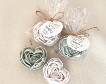 Personalized Love in Bloom Soap Favors, Bridal Shower Party Decor, Sage Green and Ivory flower - US Tariff Free