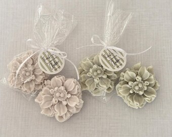 Personalized Ivory and Green Floral Soap Favors, Wedding Shower Favors, Bridal Shower Soap, Baby Shower Favors - US Tariff Free